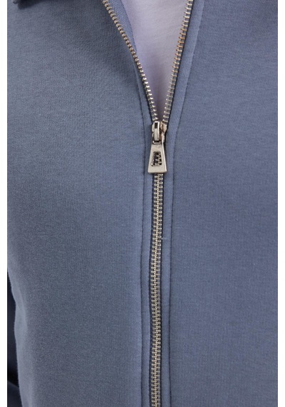 Tudors Unisex Relax Fit Rahat Kesim Pamuklu İç Polarlı Fermuarlı Gri Polo Yaka Flato Cepli Sweatshirt Hırka-41977 Gri