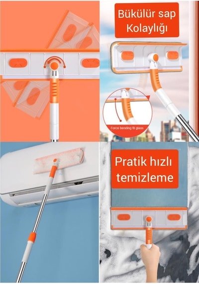 Cam Araba Silme Oynar Başlıklı Çift Taraflı Temizleme Aparatı