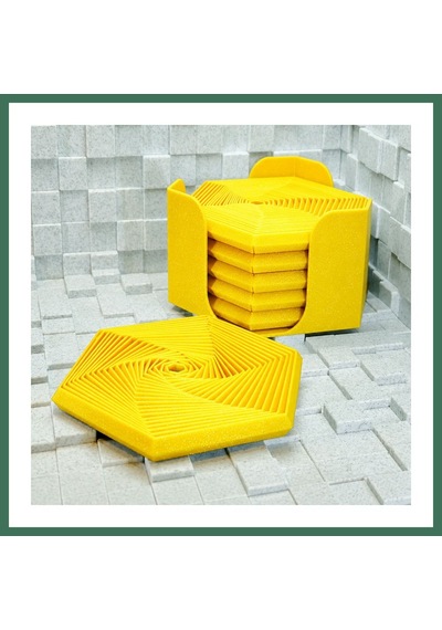 En-cag 3d Baskı Super Fidget Coaster Seti - Altıgen Desenli Bardak Altlığı Ve Tutucu-sarı Bss