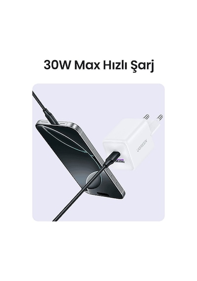 Ugreen 30w Gan Hızlı Şarj Cihazı 2 Portlu, 1xusb-a, 1xusb-c, Siyah, 65015