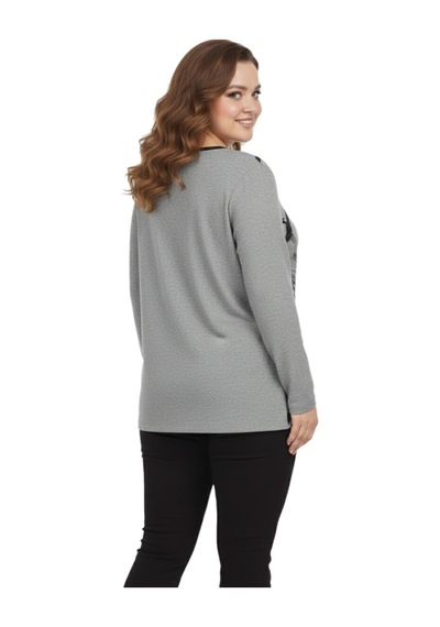 Baglan Kadın Yumoş Taşlı Baskılı Bluz Bgl-st05167 Gri