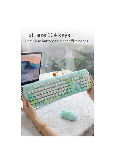 Geezer Zero Kablosuz Klavye Mouse Seti 2.4g Retro Daktilo Yuvarlak Tuşlu 104 Tuş Renkli Set Optik