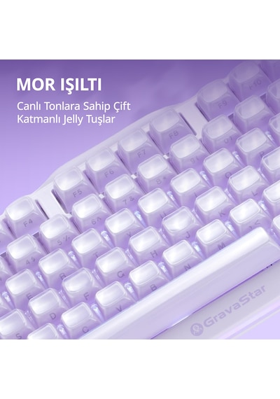 Gravastar Mercury K1 Rgb Kablosuz Mekanik Gaming Klavye, İngilizce Q, Lavender Purple