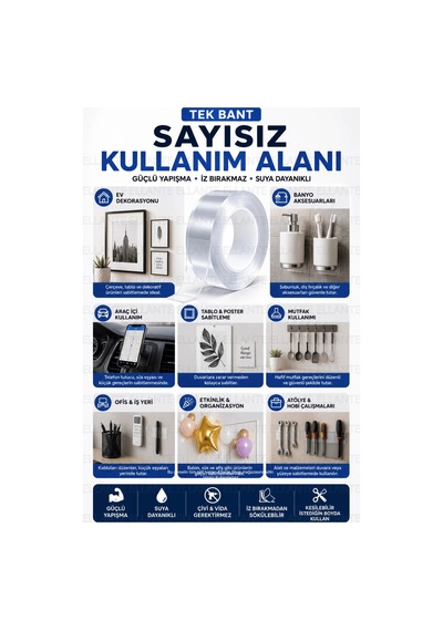 Çift Taraflı Şeffaf Nano Bant 18 Mm X 1 Metre Güçlü Yapışkan İz Bırakmayan Suya Dayanıklı Montaj Ban