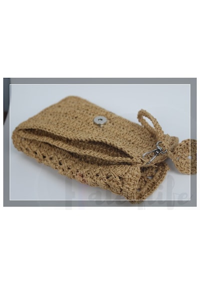Aleylife El Yapımı Kağıt İp Clutch Makyaj Çantası - Kahverengi Kahverengi
