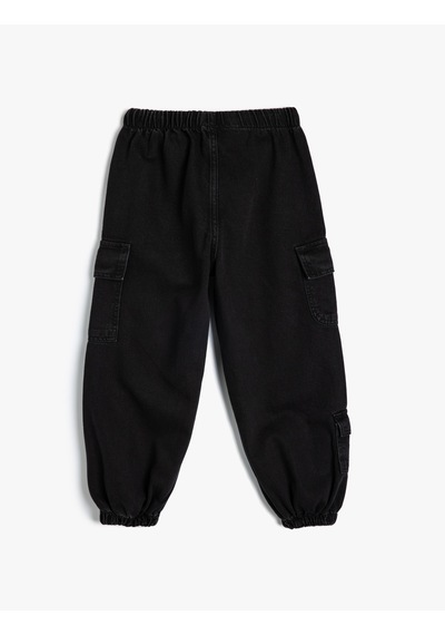 Koton Jogger Kot Pantolon Kargo Cepli Düğmeli Pamuklu Siyah 5wkg40032ad Siyah