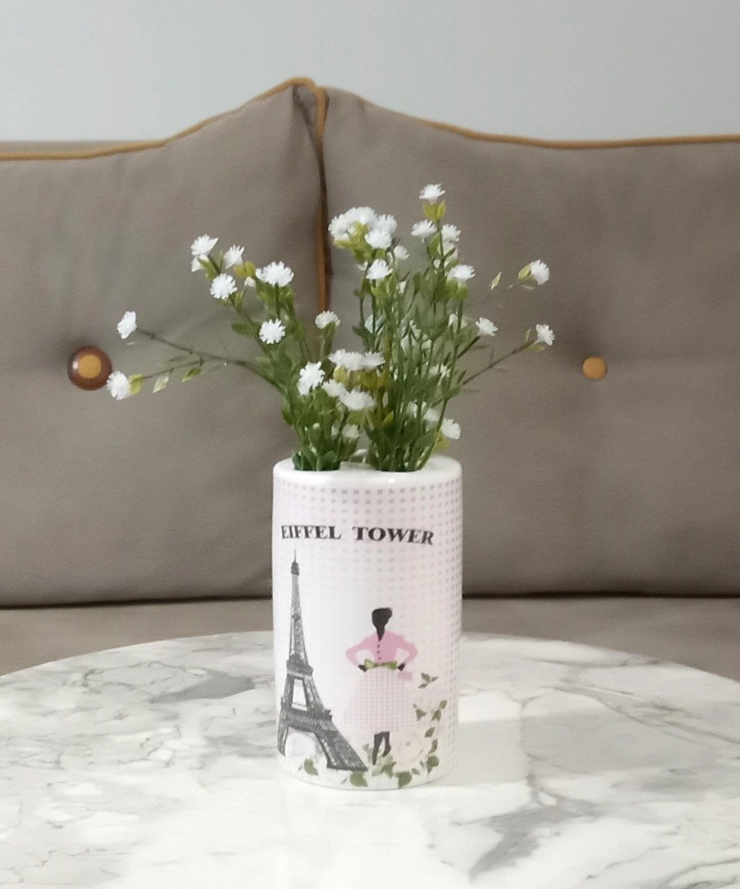 2 Adet Vazo Dahil,vazoda Çiçek,beyaz Yapay Çiçek,vazo Dekoratif Eyfel Kulesi 7x7x16cm Çok Renkli