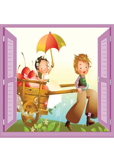 Çocuk Odası Bebek Odası Pencere Poster Duvar Kağıdı At Arabası