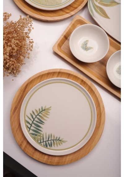 Atbyhome Sage 6 Kişilik 27 Parça Doğal Bambu Porselen Kahvaltı Takımı Kahvaltı Seti Sunum Seti Çok Renkli