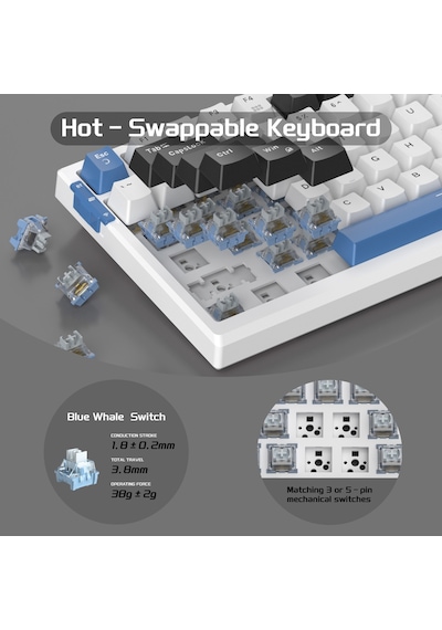 Magegee Sky98 99 Tuş Kablosuz Rgb Hot-swap Gasket Siyah-beyaz Gaming Klavye