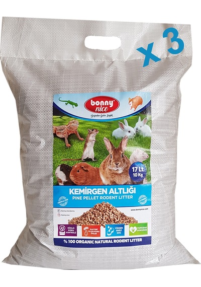 Bonny Nice Organik Çam Pelet Ginepig Altlığı 10 Kg 17 L x 3 Paket