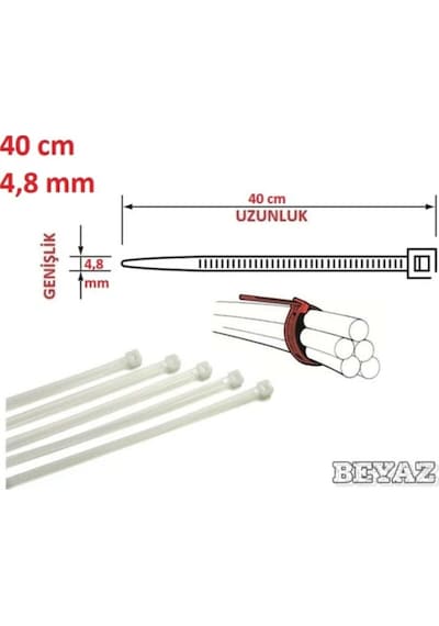 Pemsan 4.8X400 Plastik Cırt Kelepçe Kablo Bağı Beyaz 100'Lu Paket