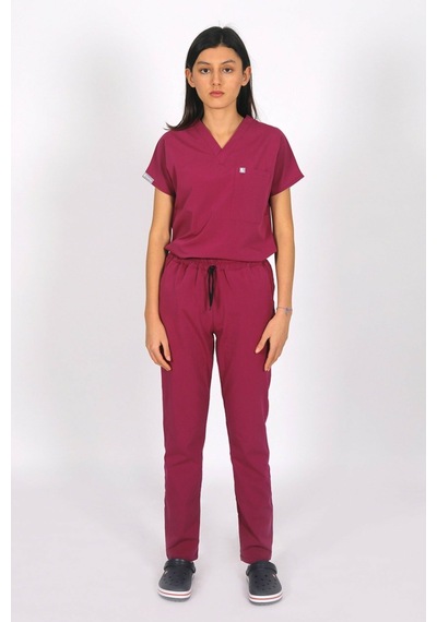 Vişne Likralı Tek Alt Doktor Hemşire Forması Unisex