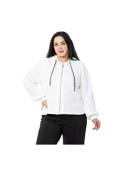 Büyük Beden Kapüşonlu Fermuarlı Üç İplik Beyaz Sweatshirt-beyaz Beyaz Büyük Beden Kapüşonlu Fermuarlı Üç İplik Beyaz Sweatshirt-beyaz Beyaz