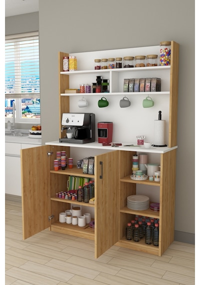 Asra Trend Kahve Köşesi KAHVE02 %100 MDF Çok Amaçlı Mutfak Dolabı Beyaz - Safir Meşe Asra Trend Kahve Köşesi KAHVE02 %100 MDF Çok Amaçlı Mutfak Dolabı Beyaz - Safir Meşe