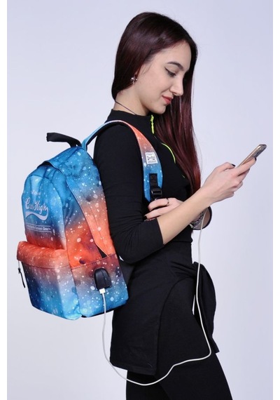 Coral High Galaksi Desenli Sırt Çantası - Okul ve Günlük USB+AUX Soketli 23435