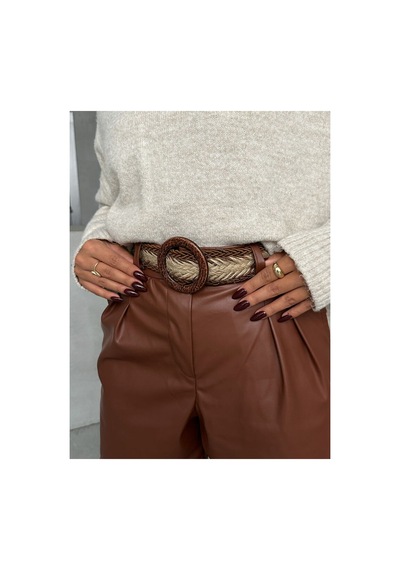 Verymoda Kemerli Deri Şort F1497 Taba