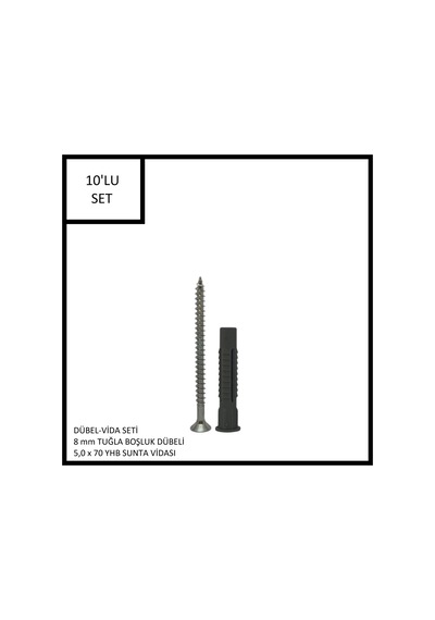 Dübel-vida Seti, Tuğla Boşluk Dübeli 8 Mm, 5,0x70 Yhb Sunta Vidası, 10 Adet