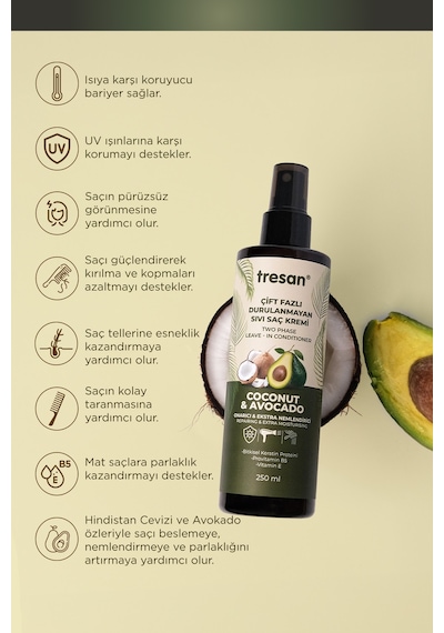 Tresan Coconut Avokado Durulanmayan Saç Kremi 250 Ml 2 Adet