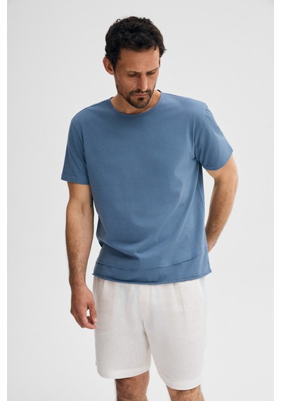 Grimelange Porec Erkek %100 Organik Pamuklu Yuvarlak Yakalı Regular Fit İndigo T-shirt