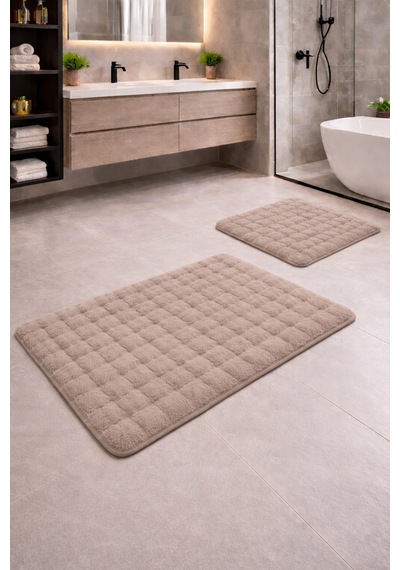 Buççin Online Mağaza Modern Bubble Yumuşak Banyo Klozet Takımı Yıkanabilir Kaymaz Tabanlı Polyester Kalın 12 Mm + Kahve Çok Renkli