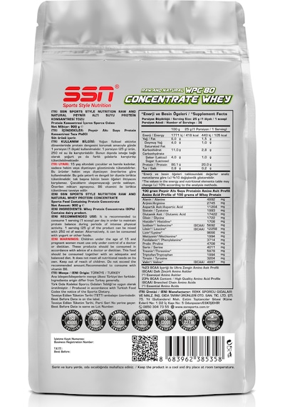 SSN Sports Style Nutrition Raw And Natural Wpc80 900 G Aromasız