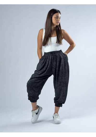 Cocopelli Siyah Baskılı Kadın Jogger Pantolon Coc3343
