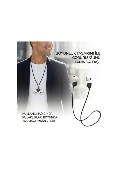 Caseonn Apple Airpods Uyumlu 5 Manyetik Boyun Askısı Kulaklık Tutucu İp Siyah