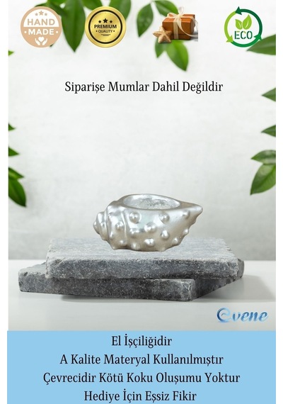 Mumluk Şamdan 3 Adet Tealight Uyumlu Deniz Kabuğu Mum Model - Gümüş