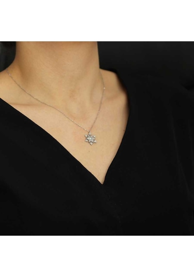 Nusret 925 Ayar Gümüş Çiçekli Kar Tanesi Kolye, Beyaz Taş 248072275