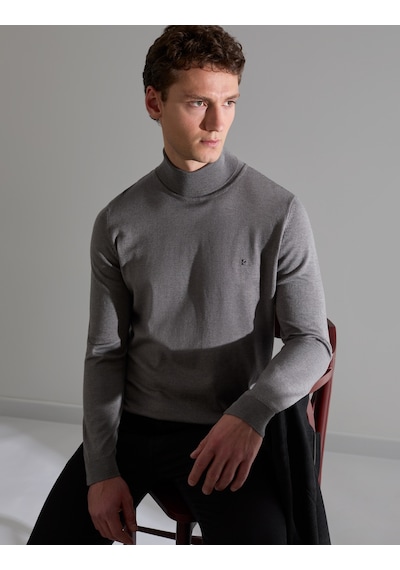 Pierre Cardin Gri Melanj Slim Fit Balıkçı Yaka Basic Triko Kazak 50314202-vr086