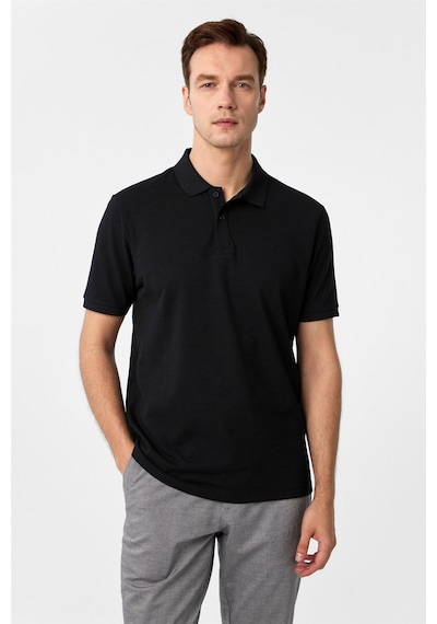 Süvari Siyah Regular Armürlü Polo Yaka Tişört-37375 Siyah