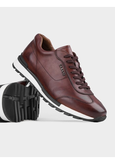 Spor Sneaker Hakiki Deri Kahverengi Bağcıklı Erkek Spor Ayakkabı - Kahverengi