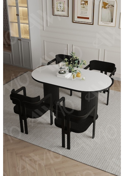 Avvio Marco Ptt Lake Mdf Ayak 4'lü Tokyo Metal Demonte Sandalye 80x140 Masa Sandalye Takımı Beyaz