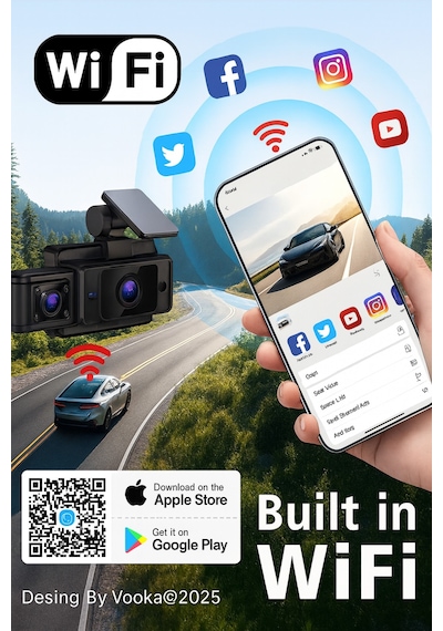 Araç İçi Wifi Dvr Kamera Full Hd 1080p Dashcam Gece Görüşlü G-sensörlü Park Modu Mobil