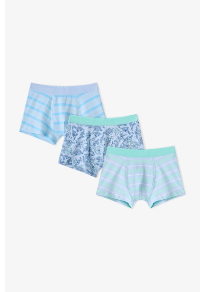 Penti Erkek Çocuk Mavi Dino Bones Çizgili Pamuklu 3lü Boxer