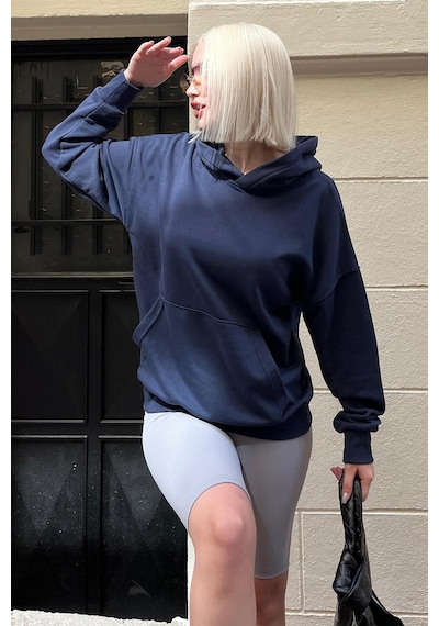 Lacivert Oversize Cepli Sweatshirt Mg2207