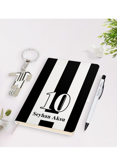 Kişiye Özel Siyah-Beyaz Tasarımlı Isimli Defter Kalem Ve Formalı (540170174)