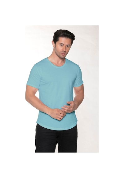 Black Horn Erkek Geniş Yaka %100 Pamuk Salaş T-shirt Buz Mavisi