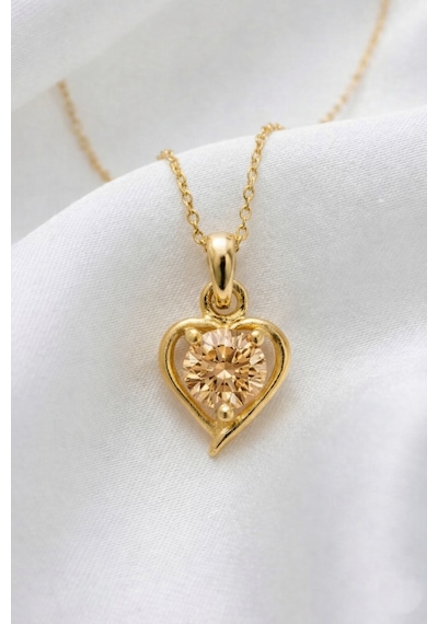 Çekirdekjewelry 925 Ayar Gümüş Altın Kaplama Kalp Modeli Kolye Sarı Sampanya
