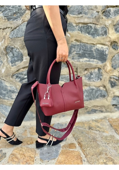 Just Polo Kadın Orijinal Just Polo Yumuşak Deri Ayarlanabilir Askılı Lüks El Ve Omuz Çantası Shoulder Bag Bordo