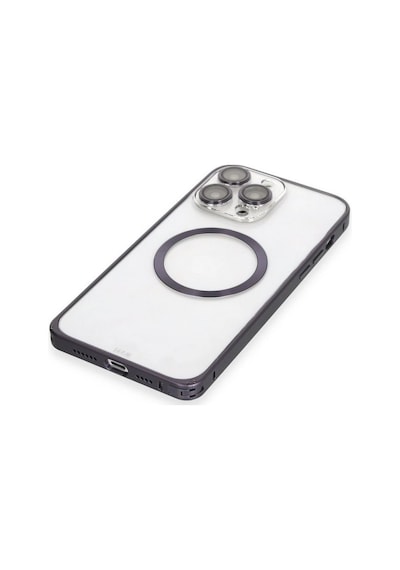 Tedar Joko Apple iPhone  Uyumlu  14 Pro Kılıf Metal Bumper Magneticsafe Kapak - Derin Mor Najmaddin standart