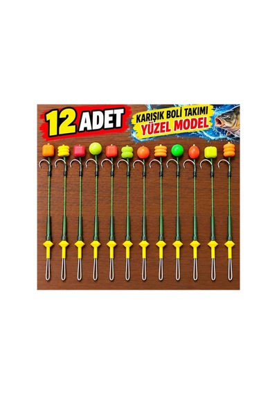 12 Adet Hazır Sazan Rig Boli Takımı Yüzen Model Büyük Sazan Iğneli Karışık Renkli Pratik Olta