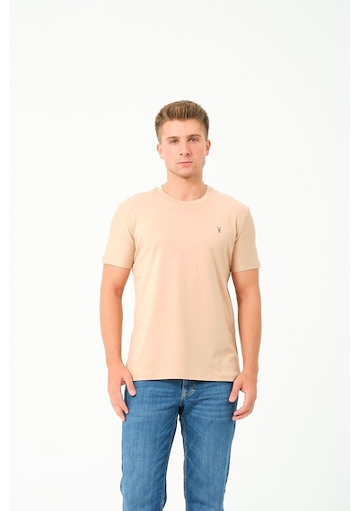 Erkek Basic Göğüs Nakış Detaylı Standart Fit Normal Kesim %100 Pamuk T-shirt Gri Melanj