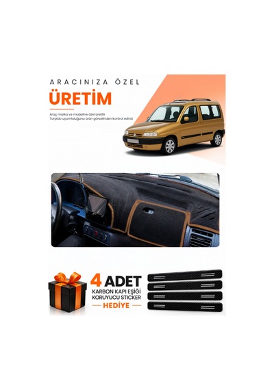 Cıtroen Berlingo M49 1996-2001 Uyumlu Torpido Koruma Örtüsü Oto Kılıfı - Siyah Kahverengi