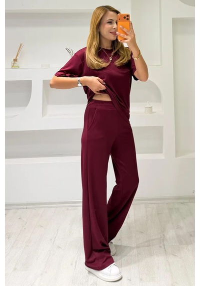 Fiolin Sot Touch Modal Kısa Kollu Takım Bordo