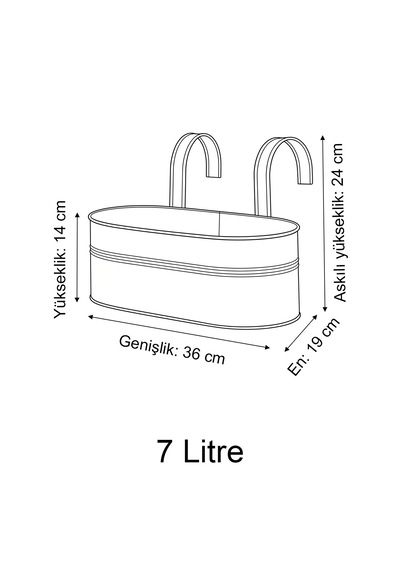 Askılı Metal Elips Saksı - Sökülebilir Askılı Balkon Saksılık Ve Çiçeklik 7 Litre Kırmızı