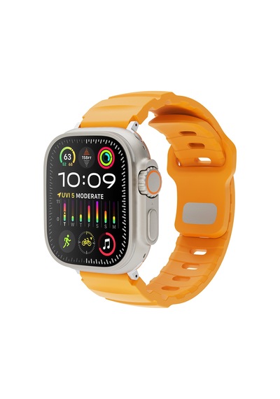 Apple Watch 10 42mm Uyumlu Kordon Delikli Soft Silikon Outdoor Spor Tasarım Sarı