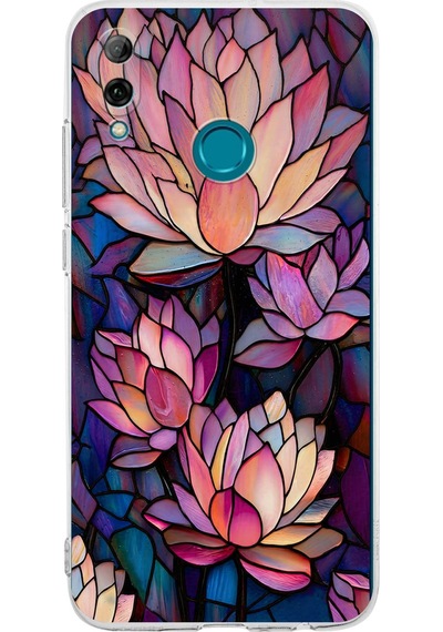 Printify Huawei P Smart 2019 İle Uyumlu Vitray Sessiz Lotus Tasarımlı Şeffaf Silikon Kılıf Şeffaf