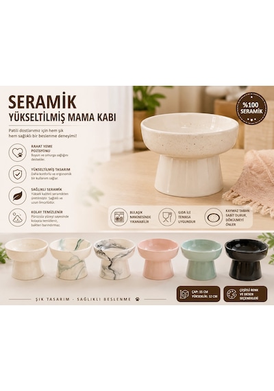 Yüksek Altlıklı Oval Seramik Su Kabı 250 Ml Çeşitli Renklerde